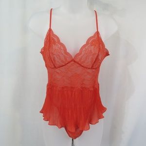 Victoria's Secret Red Floral Lace Teddy Bodysuit